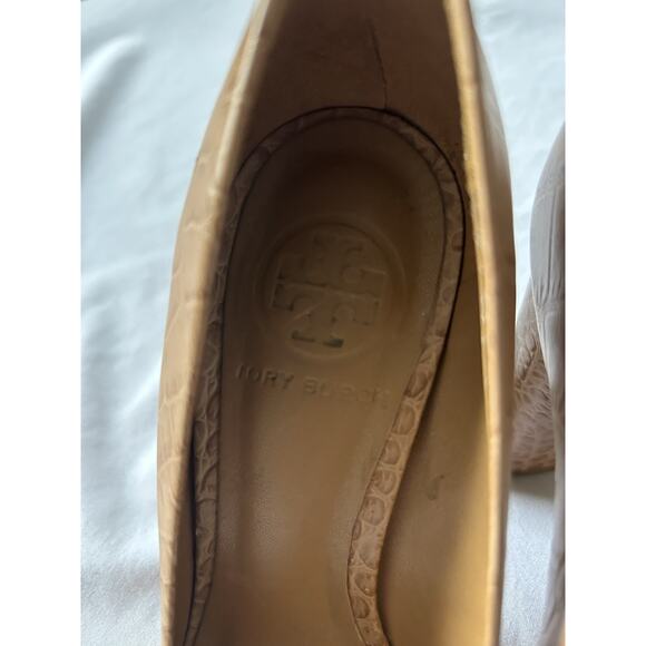 Tory Burch Bria Americana Croc Round Toe Heels Pumps Womens Size 6.5M Tan - Picture 8 of 10